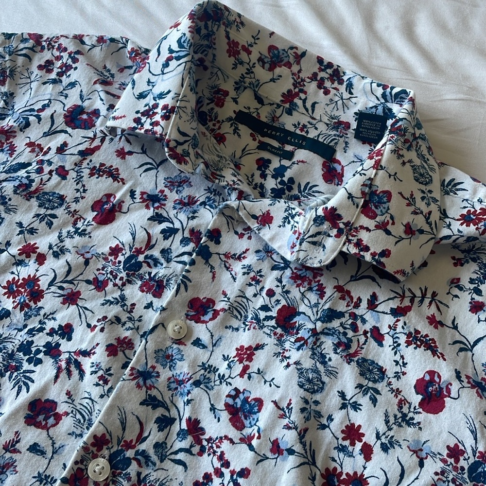 PERRY ELLIS MEN’S FLORAL PRINT BUTTON DOWN SHORT SLEEVE SHIRT
